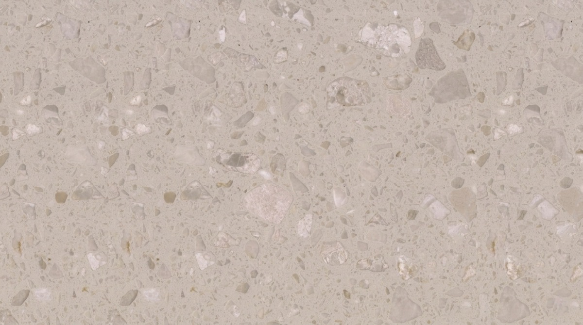 Rose Beige Artificial Marble close-up showing warm beige base and controlled marble aggregate texture