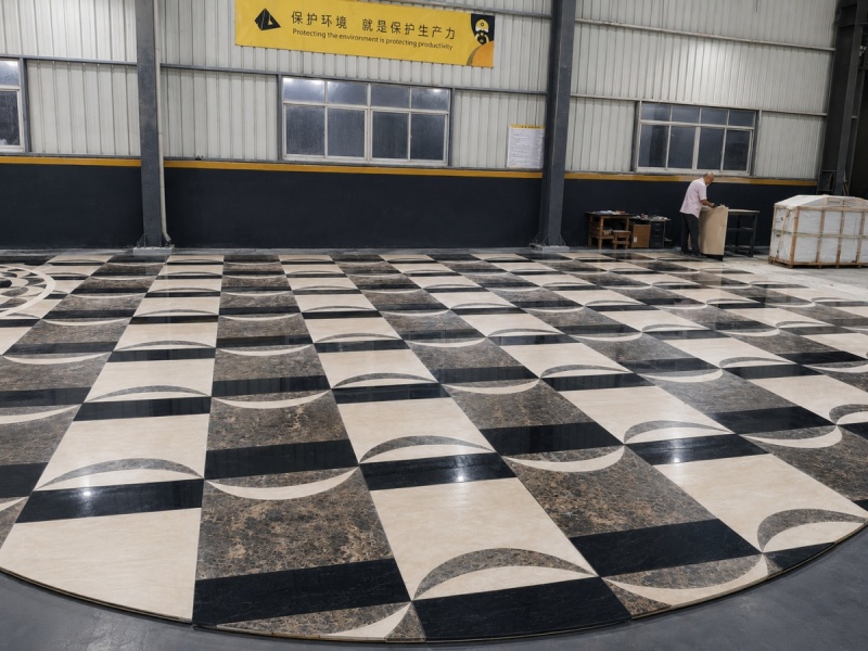 Custom Marble Waterjet Flooring Pre-Assembly for a Large Interior Project