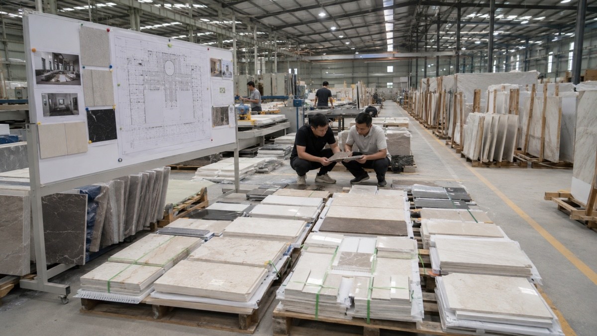 commercial-flooring-project-preparation-stone Stone flooring pieces and project preparation for a commercial flooring supply program