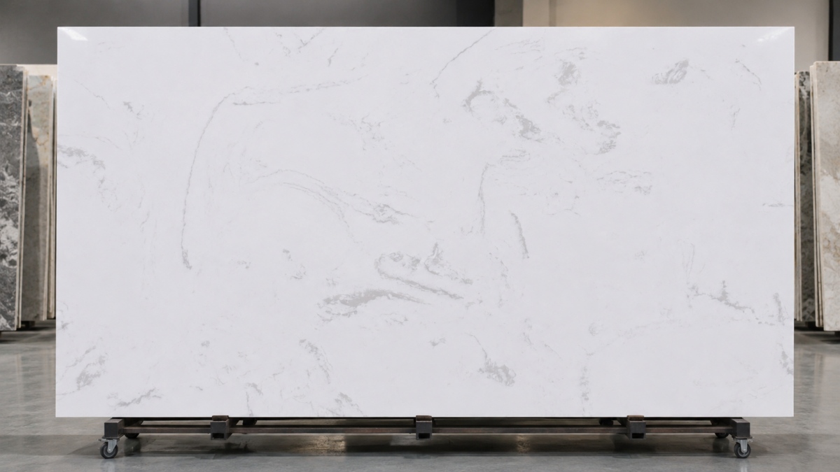 alpine-white-artificial-marble-full-slab Full slab view of Alpine White Artificial Marble for interior surfaces