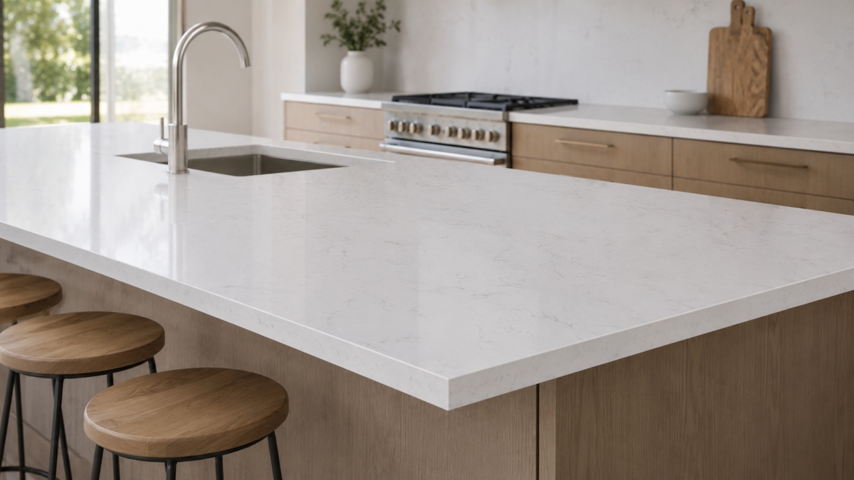 alpine-white-artificial-marble-kitchen-countertop Kitchen countertop made with Alpine White Artificial Marble
