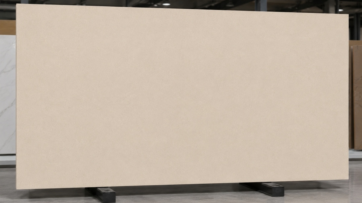 Microcrystalline beige artificial stone sheet with fine grain texture