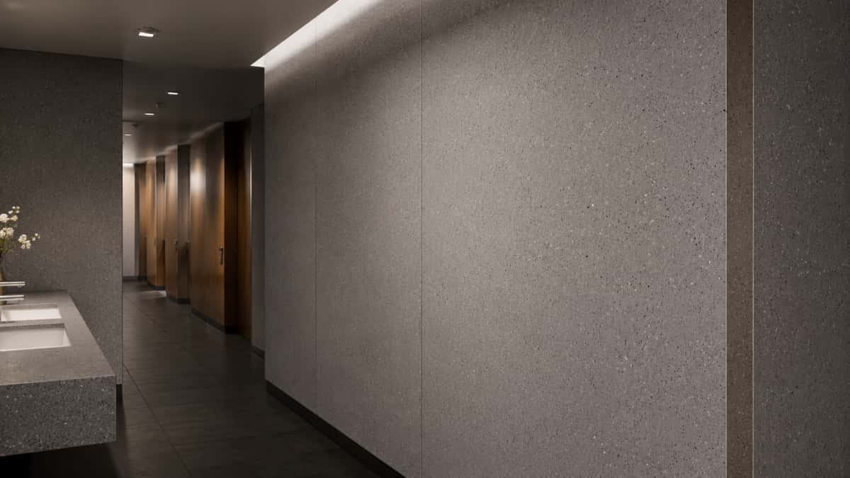 Matte grey artificial stone panel for interior wall applications