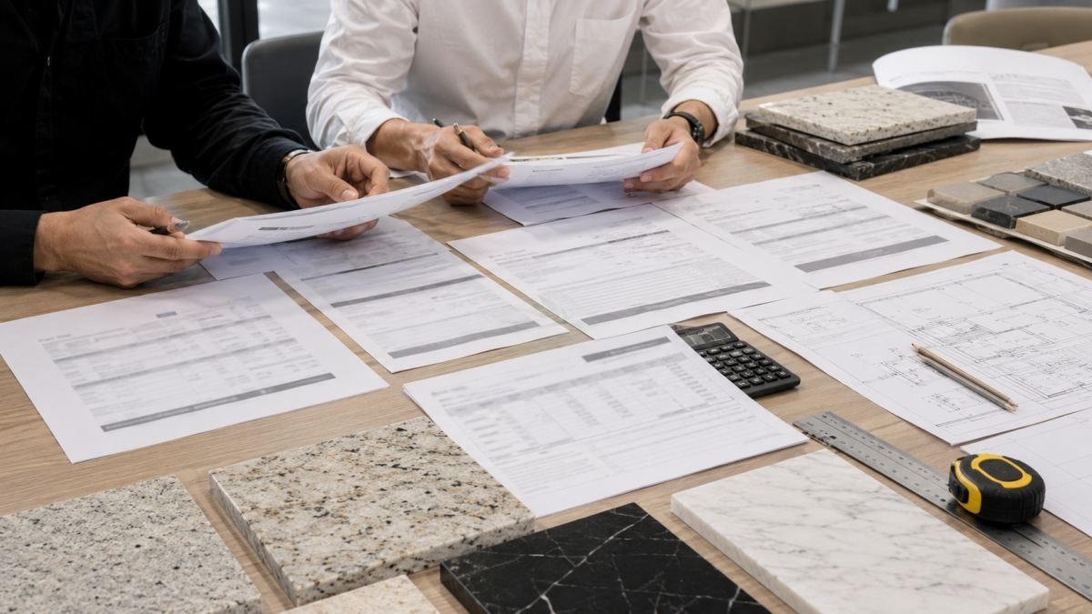 Stone supplier quotations compared with samples drawings and calculator for project buyers