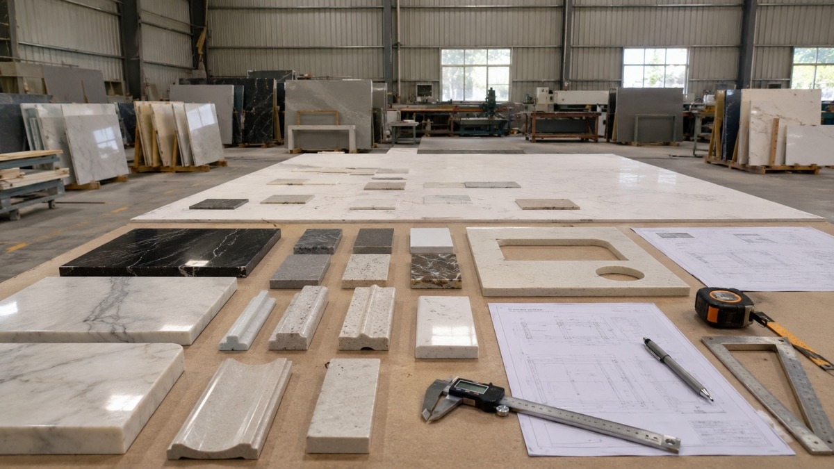 Stone finish edge and processing details confirmed before project production