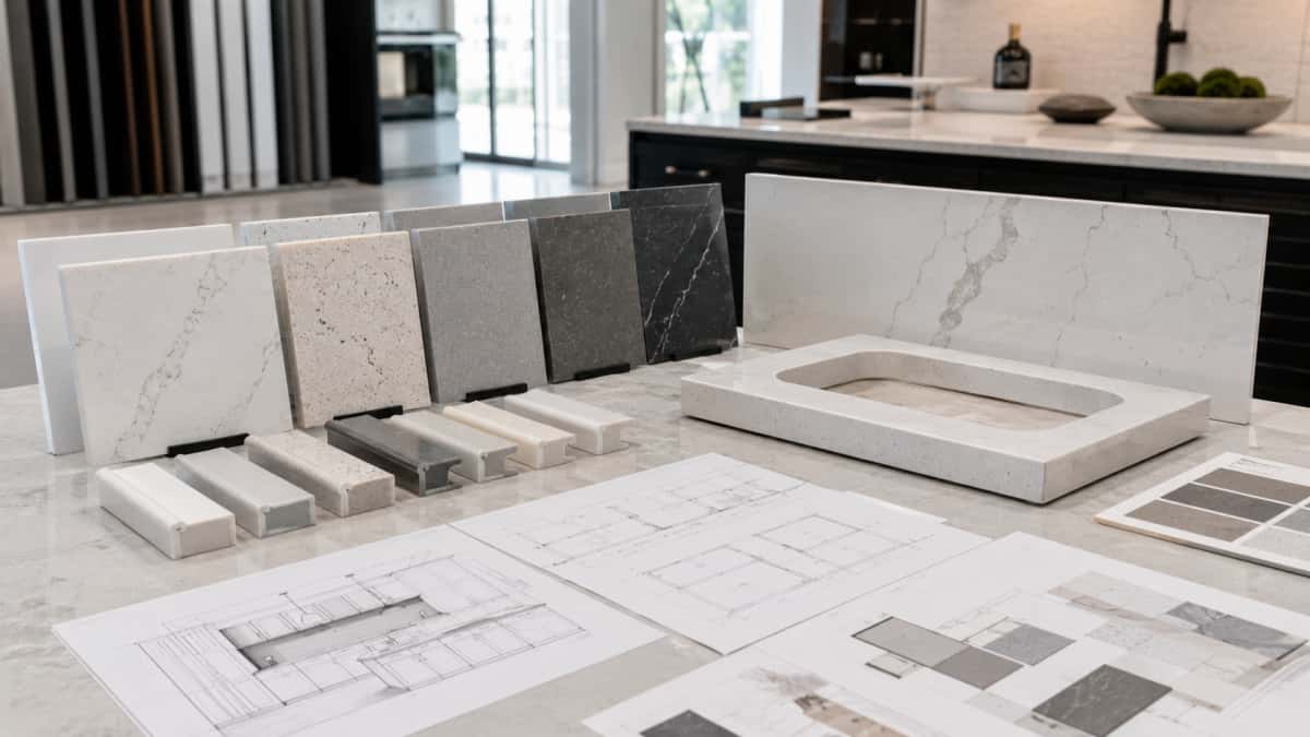 quartz-stone-countertop-vanity-top-sample-review Quartz stone samples reviewed for countertops and vanity tops