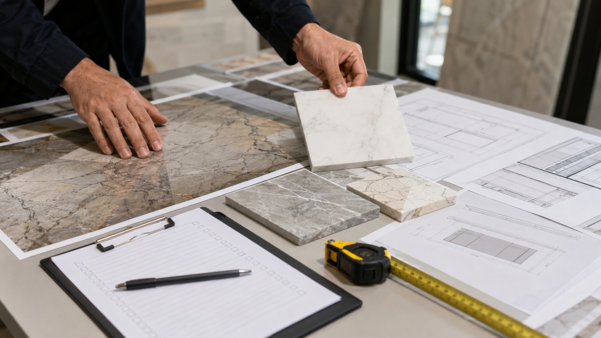 slabs-or-cut-to-size-stone-ordering-method Stone project buyer comparing slabs and cut-to-size stone ordering methods Caption: Ordering stone as slabs or cut-to-size pieces affects cost, fabrication, shipping, installation, and project risk