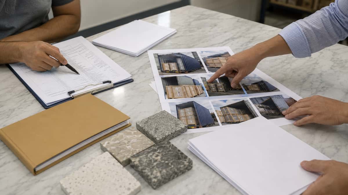 stone-shipment-documents-before-loading Stone shipment documents reviewed before container loading