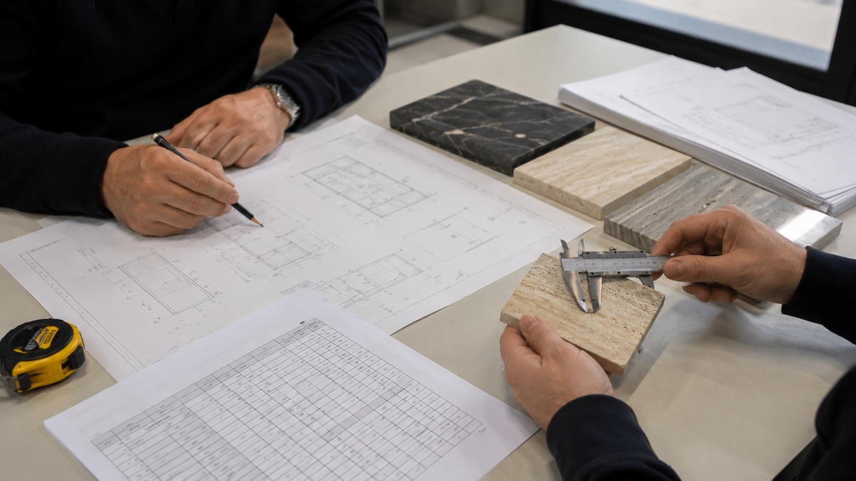 Stone size list drawing and measurement review before fabrication