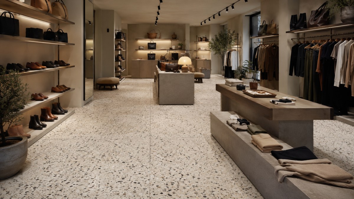 Commercial terrazzo design for retail store flooring with controlled joint lines
