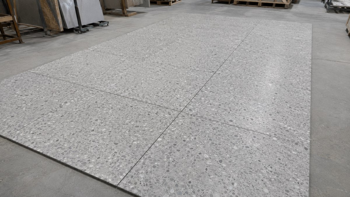 Terrazzo visual consistency dry layout review for project tiles