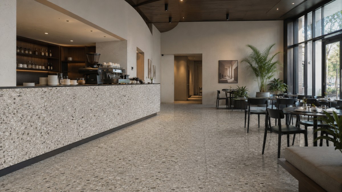 Terrazzo commercial interior flooring and counter application