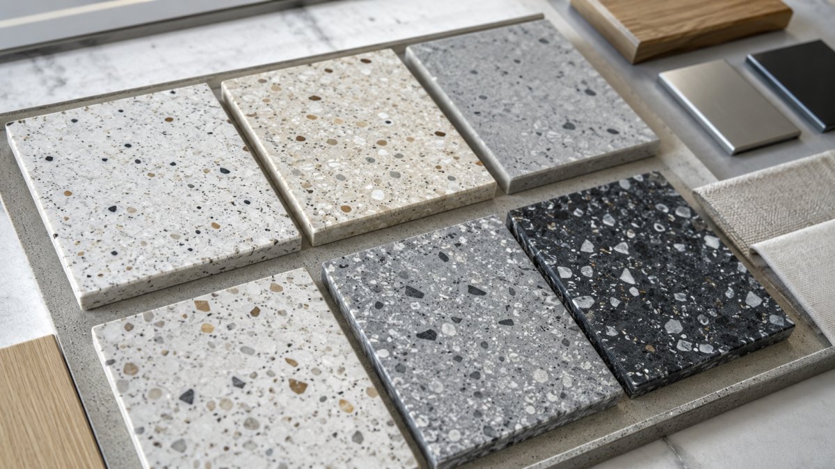 Terrazzo sample board for design and material review