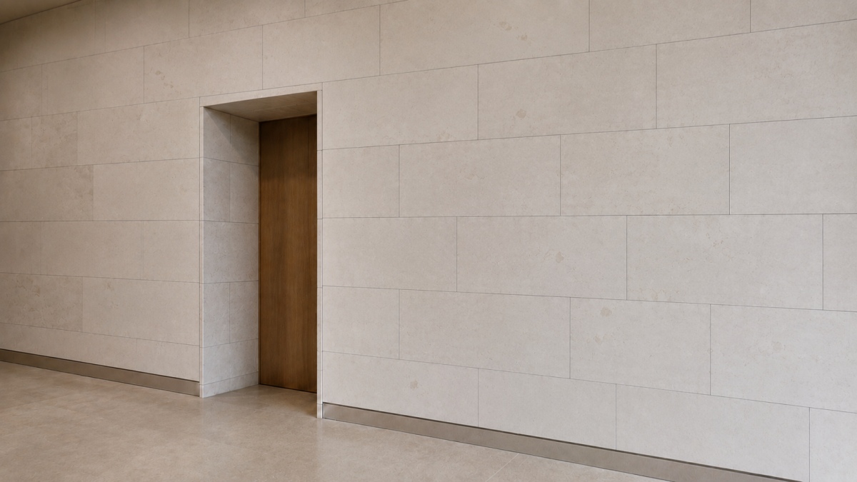 benin-white-limestone-wall-cladding-concept Large-format warm white limestone wall cladding with visible joints