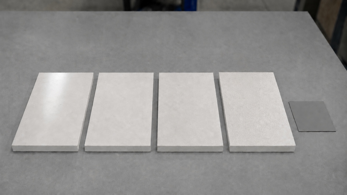 benin-white-limestone-finish-samples Actual Benin White Limestone finish samples under controlled lighting