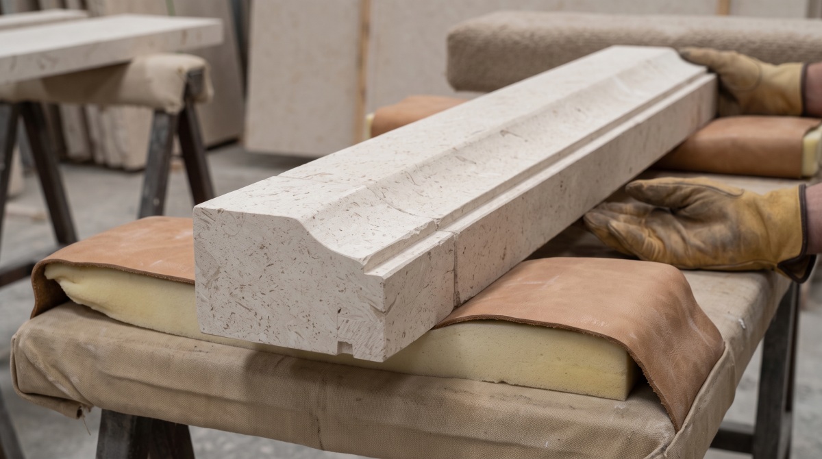 moonlight-beige-limestone-handrail-profile Moonlight Beige Limestone handrail profile showing top shape, joint and end treatment